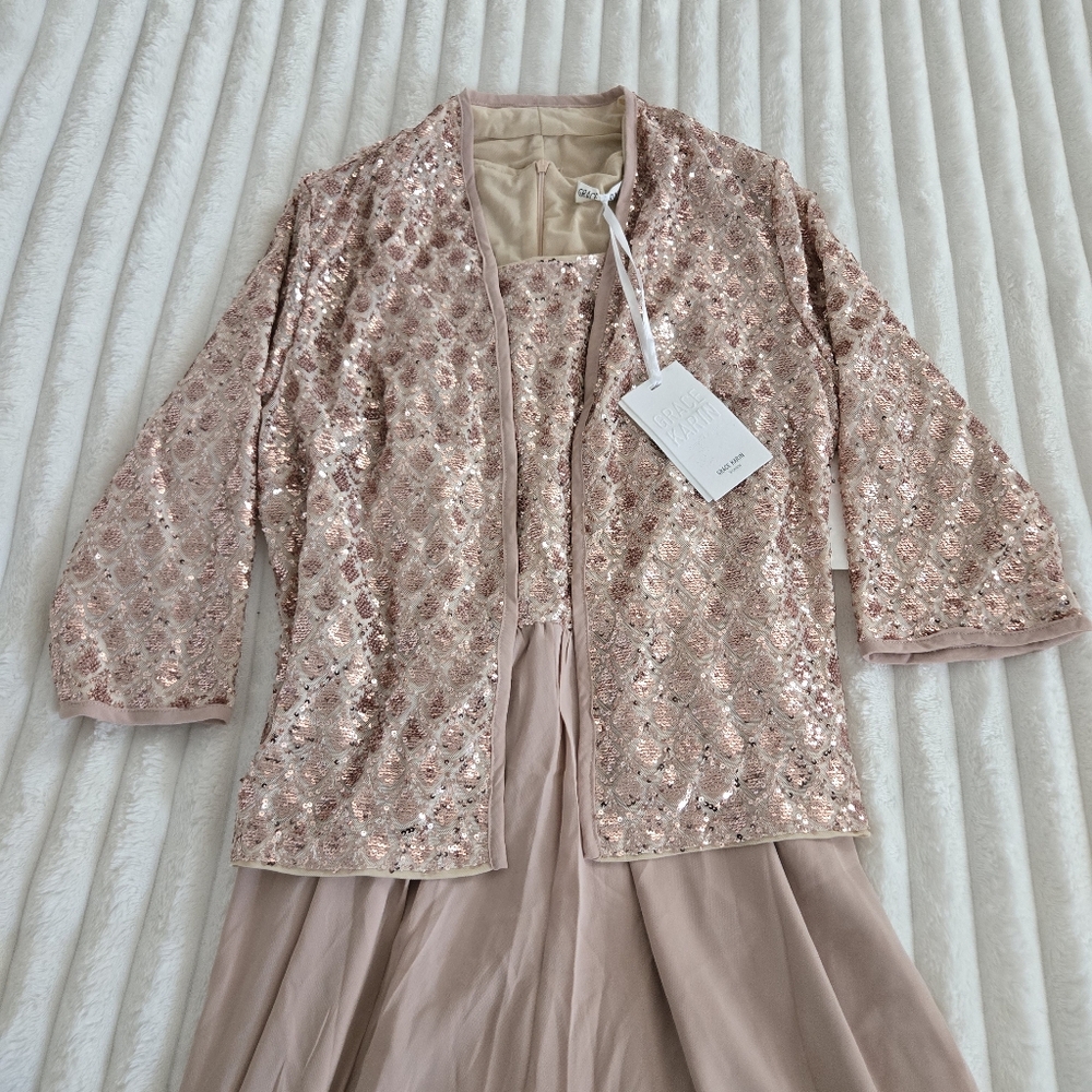 Champagne Formal Dress w/ Chiffon Jacket – Grace Karin Size S, NWT - Picture 4 of 5